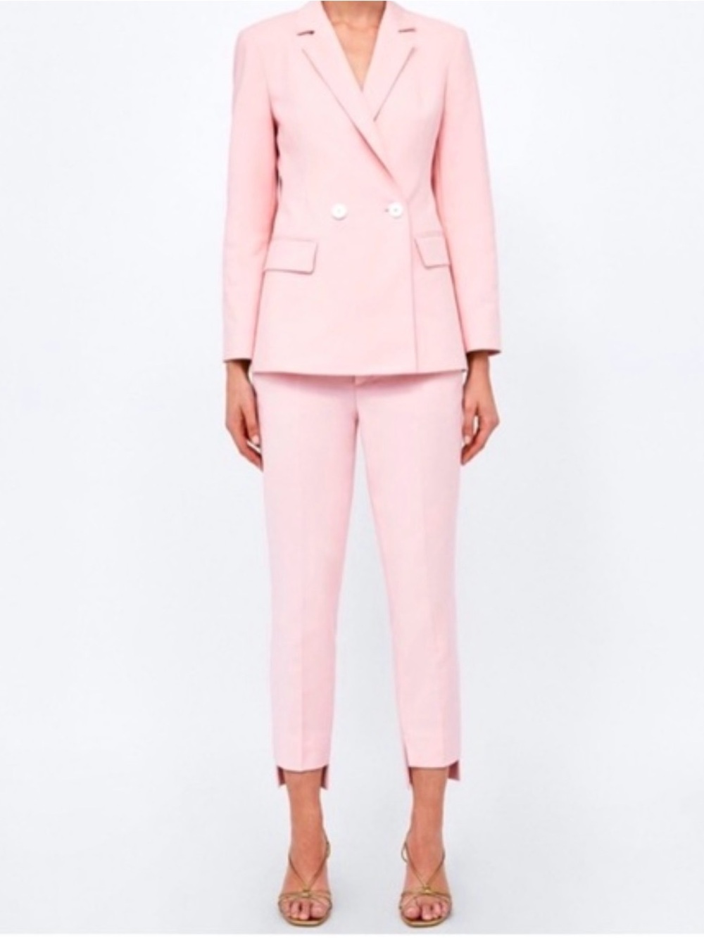 Zara Light Pink Double-Breasted Blazer M & Cropped Pants S